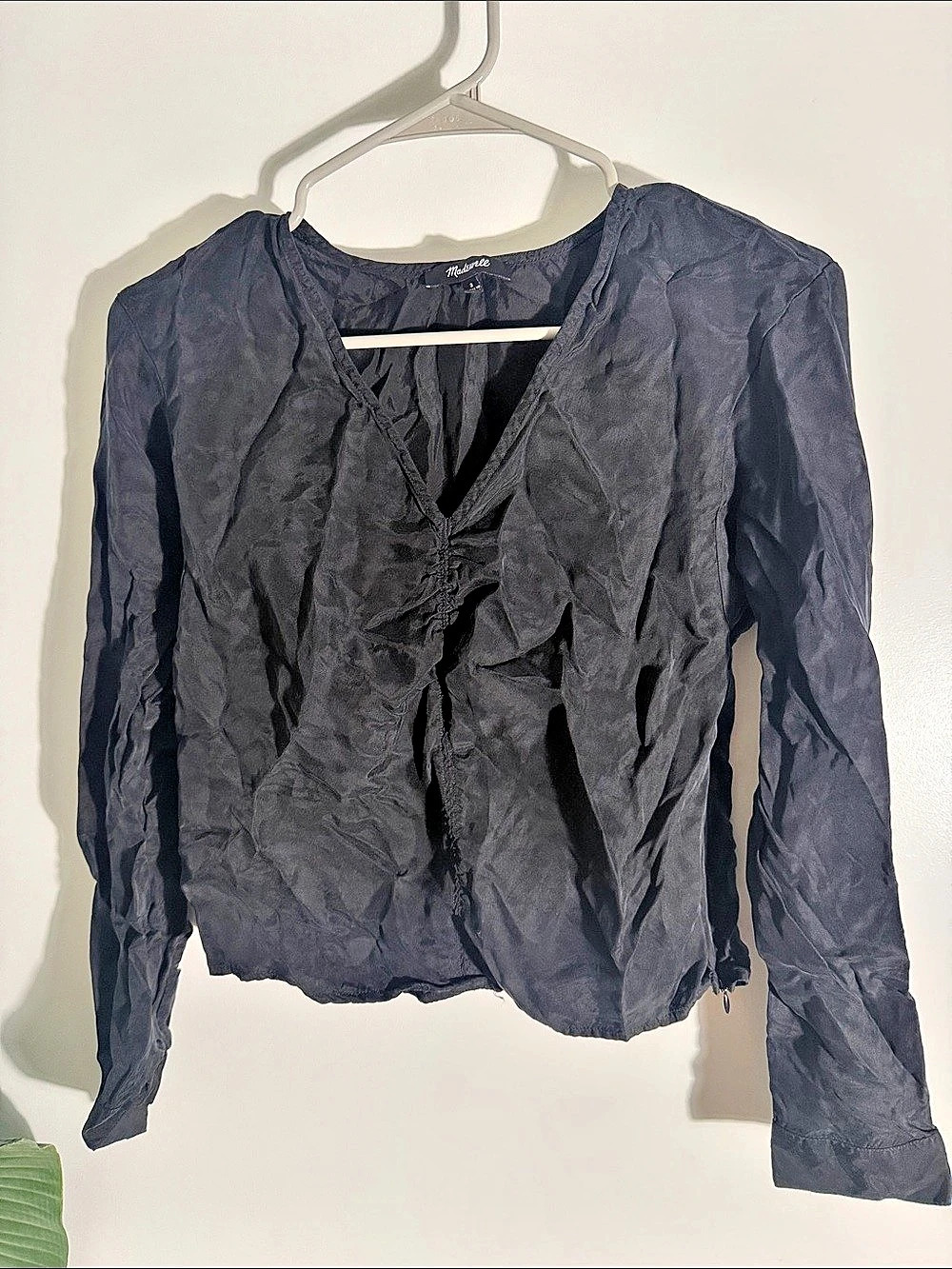 Madewell Brushed Ruched-Front Top Blouse Black Size 2